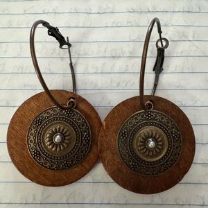 Vintage-Inspired Boho Brown and Gold Hoop Earrings